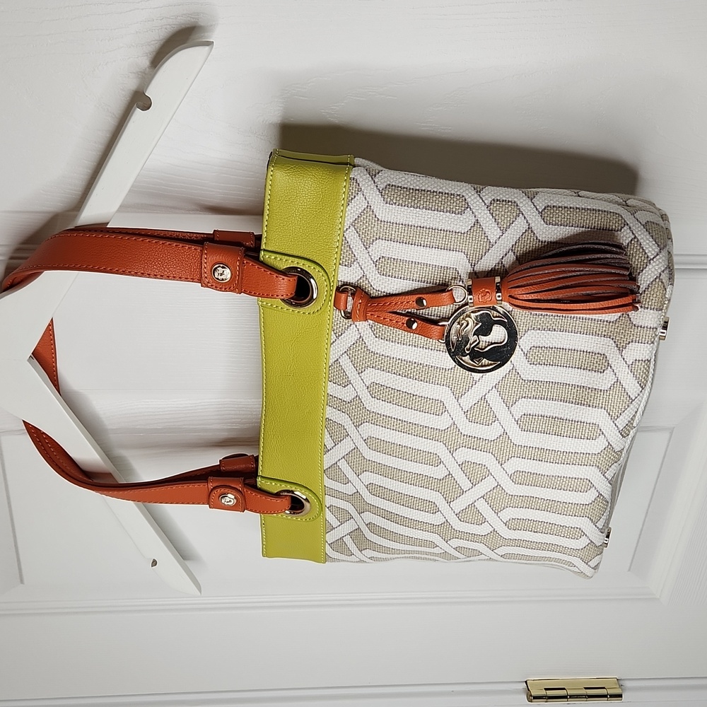 Spartina 449 Veranda Day tote shoulder purse lime green beige coastal leather - Picture 2 of 10